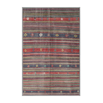 Tapis contemporain gris / rouge / olive