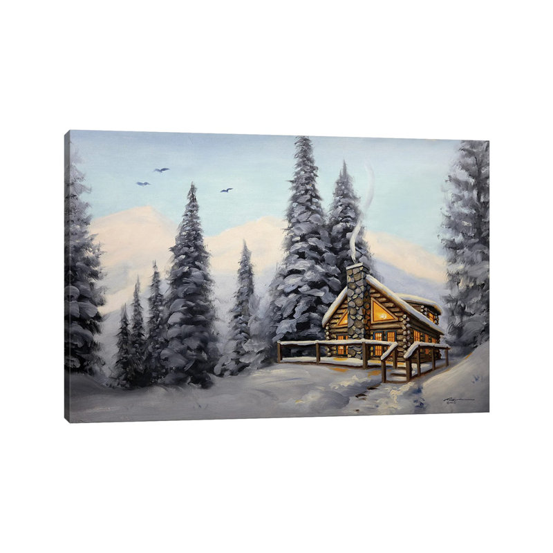 Cabin With Evergreens At Daylight by D. "Rusty" Rust - Wrapped Canvas Gallery-Wrapped Canvas Giclée, 30.48 cm H x 45.72 cm W