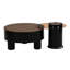 Salon, plastique noir, table basse gigogne ronde, tiroir de rangement, solution peu encombrante, concept de design moderne, matériaux, utilisation adaptable de 2, centre en plastique avec tiroir pour les petites pièces,