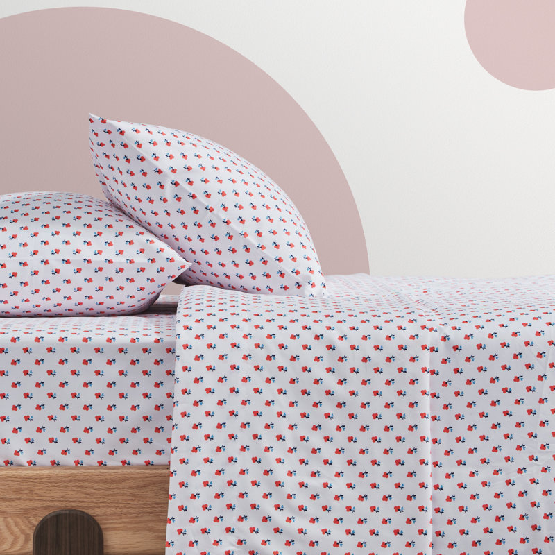 Twin Red Floral Print Microfiber Kids Bedding Set