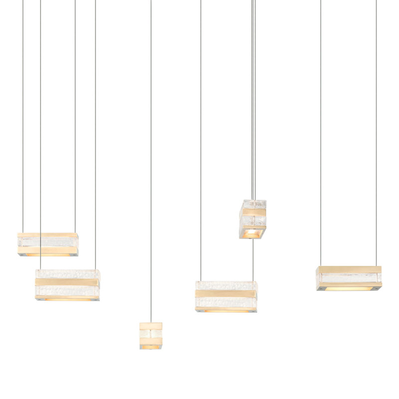 Luminaire suspendu 6 lumières DEL Stacks - Verre transparent, Laiton moderne