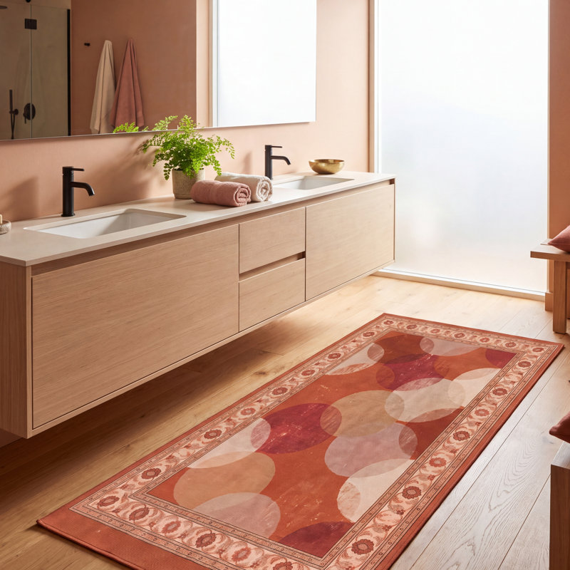 Tapis Hawthorn2 Modern Circles géométrique orange, rouge et crème, lavable à la machine, antidérapant, à poils courts, pour l'intérieur et l'extérieur, adapté aux animaux domestiques, idéal pour le salon, la chambre, la salle à manger, l'entrée, le couloir ou le bureau.