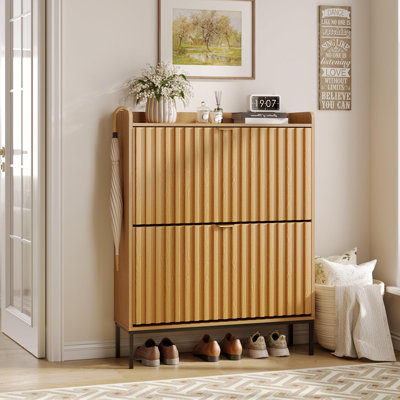 Fluted Shoe Storage Cabinet With 2 Flip Drawers