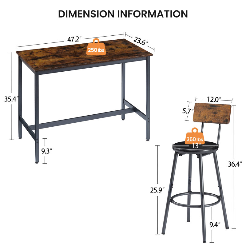Pub High Dining Table 7 Piece Set,Bar Table Set for 6, Black/Brown, Brown