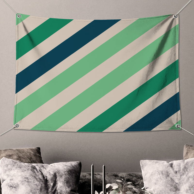 Tapisserie murale à rayures diagonales - Décoration murale rayures, H 50 po x l 60 po avec 4 œillets