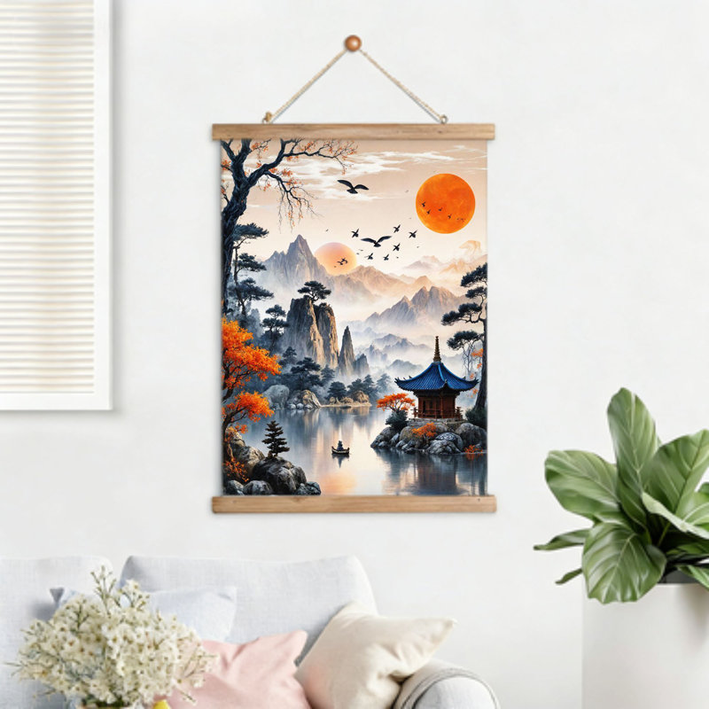 Pavillon d'automne, lac suspendu, art mural, 16 x 24