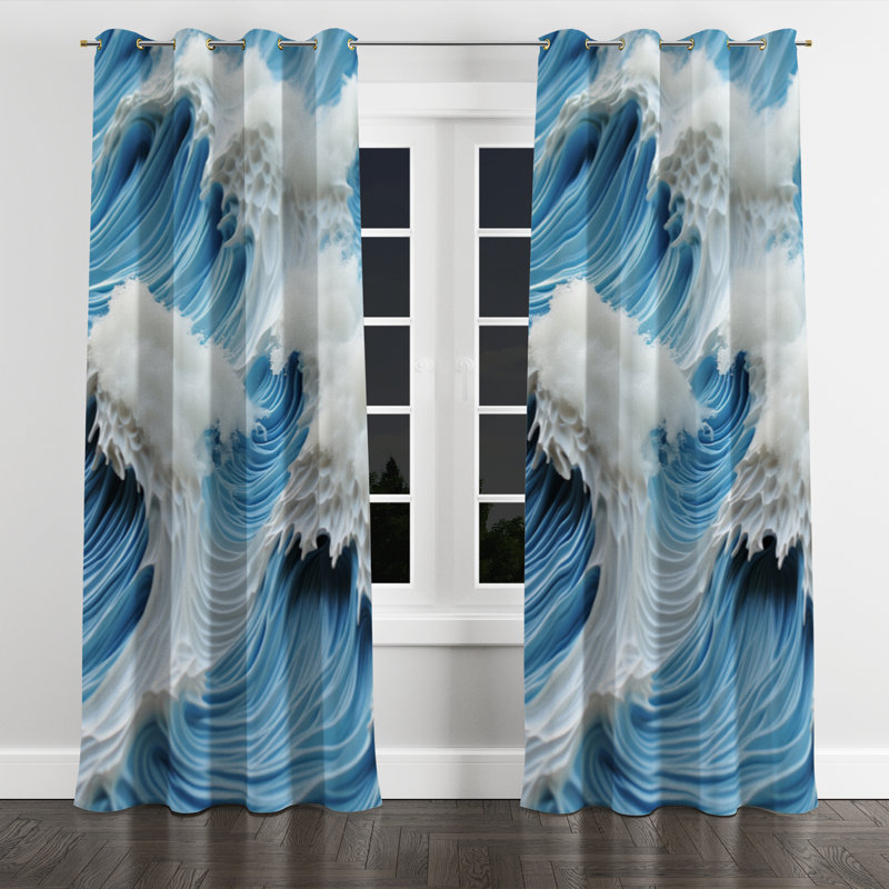 Collage Elsie blanc et bleu Crashing Waves - rideau à œillets occultant nautique - 1 panneau, l 52 po x L 90 po