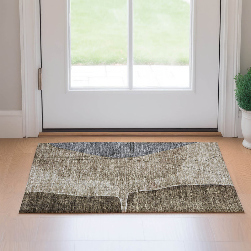 Premium Machine Washable Prisco Brown Rug, Rectangle 1'8" x 2'6"