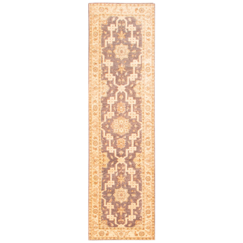 Tapis de couloir brun foncé en laine noué à la main de conception unique 2 pi 8 po x 9 pi 7 po Jerin