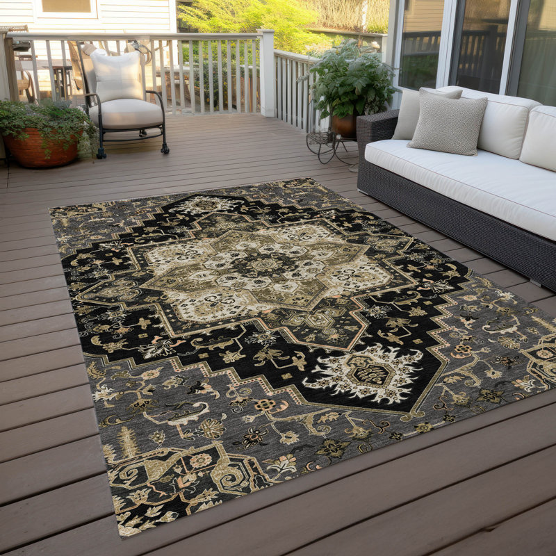 Black Round Synthetic Non-Slip Washable Rug, 46"