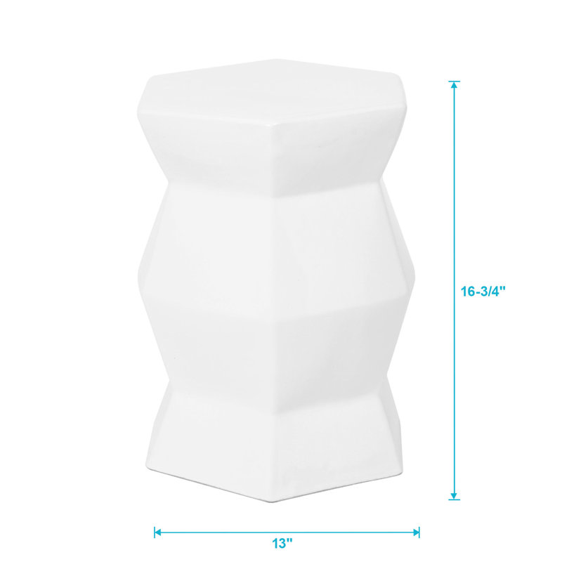 Tabouret de table d'appoint tambour blanc en céramique - 13 po x 17,1 po pour l'intérieur et l'extérieur