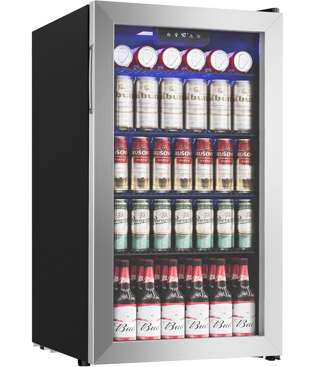 Beverage Refrigerator Cooler - 126 Can Mini Fridge With Glass Door For Soda Beer Or Wine, Beverage Cooler For Home, Office, Bar With Adjustable Remova | Fridge.com