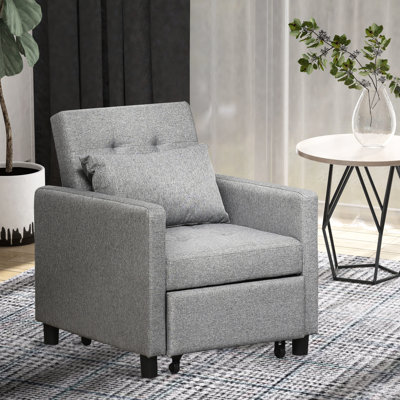 Fauteuil inclinable convertible, assise moelleuse et profondeur de produit de 30,25 po, lit gris réglable - avec tissu, housse de coussin amovible et structure en bois d'eucalyptus