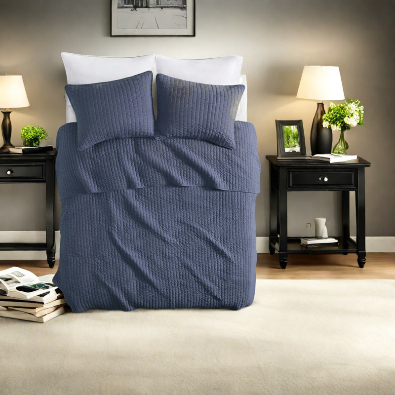 Ensembles de literie douillets en coton bleu marine, style campagnard réversible pour toutes les saisons