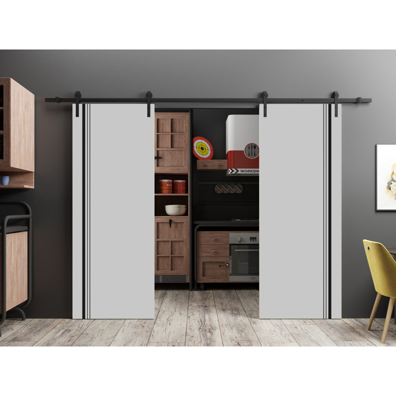 Porte de grange en bois massif massif, 72 po x 96 po, Gris mat