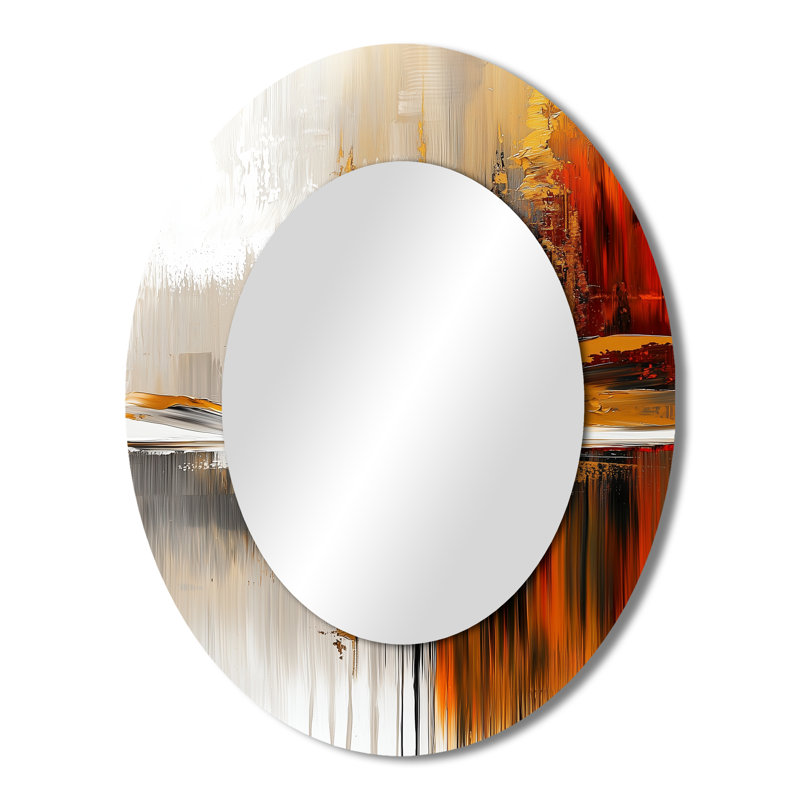 Abstrait forêt d'automne en horizon éthéré I - décor de miroir mural ovale doré, 43 po x 33 po