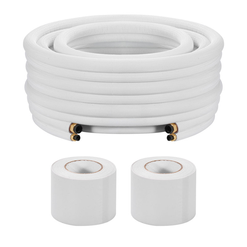 100ft Mini Split Line Set, 1/4” & 1/2” OD AC Copper Tubing Pipe, 3/8 White PE Thickened Insulated Coil with Flared Nuts, Strapping Tapes, for Mini Split Air Conditioner HVAC or Heat Pump System