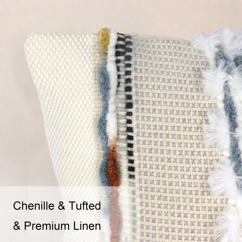 Housses de coussin Boho 18 x 18 pouces, ensemble de 2 taies d'oreiller décoratives en tissu rayé chic et blanc en chenille de style campagnard pour art déco