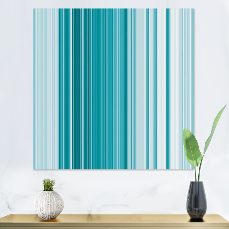 Reproduction d'art mural sur toile à rayures verticales turquoise, H 36 po x l 36 po x P 1 po, Cadre flottant blanc