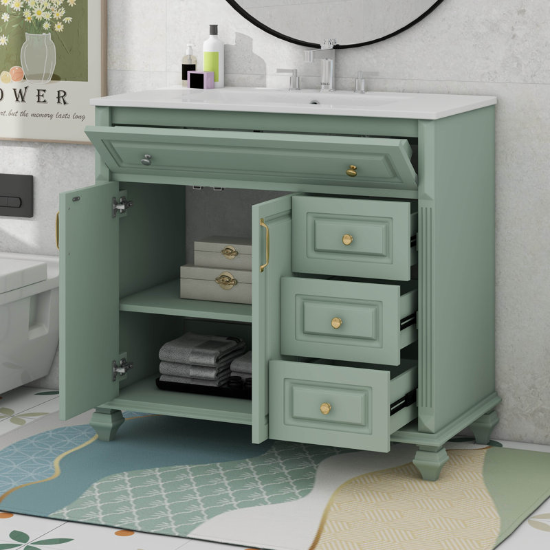 Meuble-lavabo 36 po avec lavabo, tiroir rabattable, 3 tiroirs et 2 portes