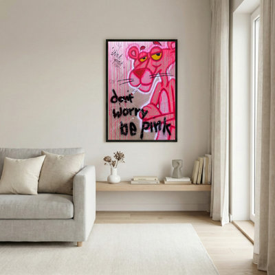 Pink Panther Graffiti Style Canvas Wrapped Wall Art Oil Painting Print Set Of 1
