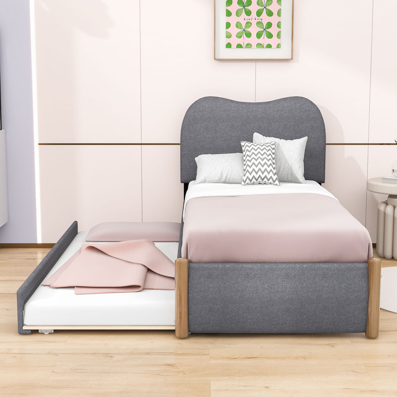 Lit plateforme tapissier Ileana, Simple, gris