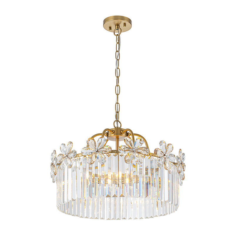 French Glam 6-Light Floral Crystal Drum Chandelier 