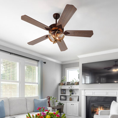 Ventilateur de plafond 52 po avec ensemble de lumières, moteur de sourdine réversible à 6 vitesses
