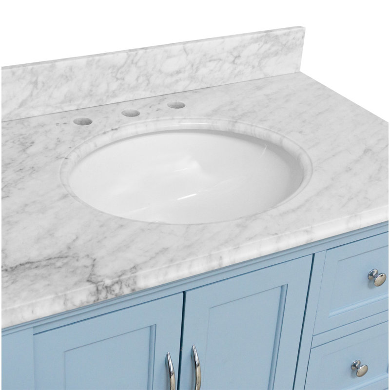 Ensemble de meuble-lavabo simple 36 po Hampton, Bleu poudre, Marbre de Carrare