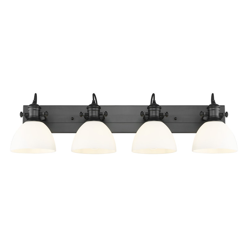 Éclairage pour salle de bain 4 lumières avec verre bullé Hines, Noir mat, Blanc
