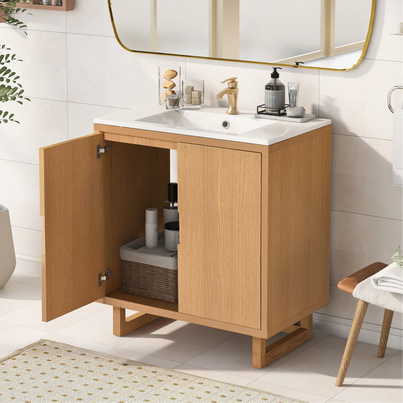 Ensemble de meuble-lavabo 30 po avec lavabo, armoire combinée, armoire de rangement pour salle de bain, structure en bois massif