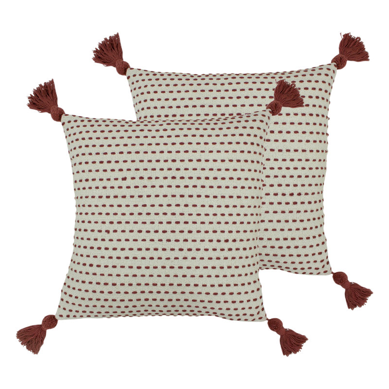Geometric Square Cushion, Feathers, Coral