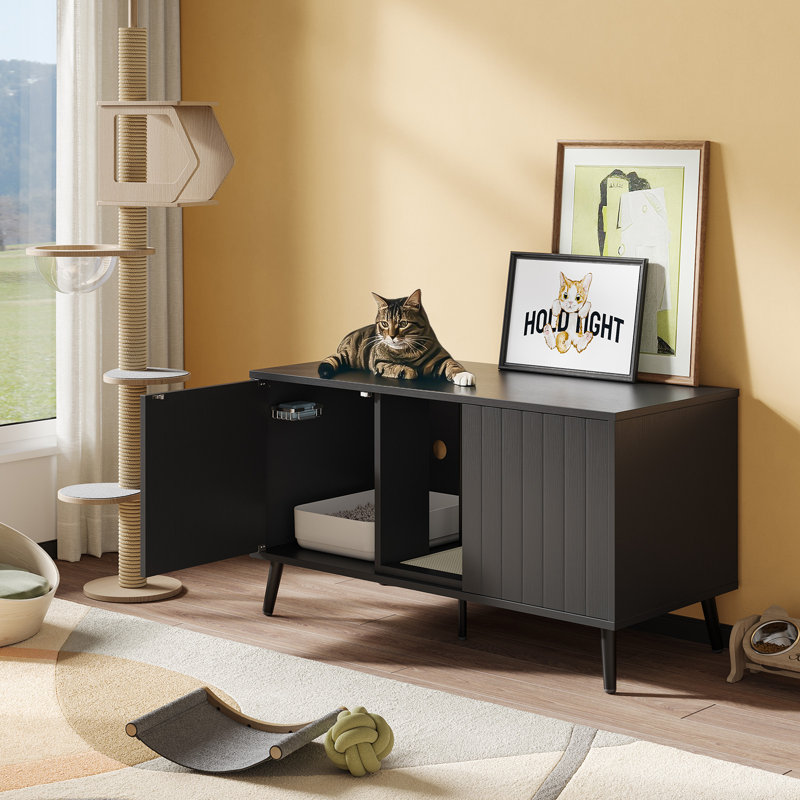 Meuble 47,24 po pour litière pour chat pour 2 chats, maison de chat intérieure cachée avec griffoir pour chat, table d'appoint pour meuble télé, salle de bain pour chat.
