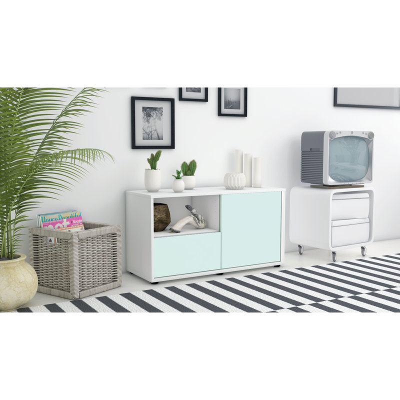 Jordy 92 cm W Chest of Drawers, Light Blue / Matte White