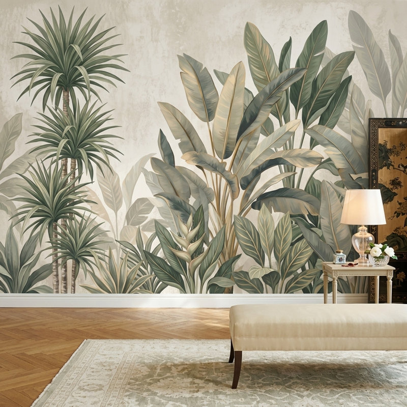 Papier peint à motif de feuilles de bananier tropical, 160 po x 108 po, Peler et coller