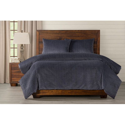 Pleated Velvet Blue-Gray Duvet Cover Set