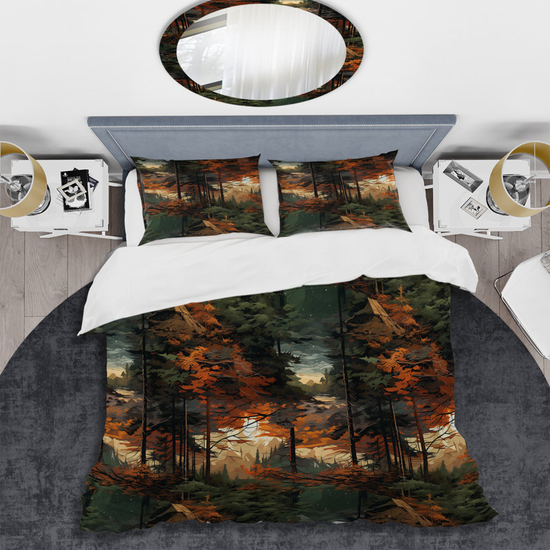 Ensemble de housse de couette à imprimé floral Forest Rustic Wilderness, Housse de couette pour très grand lit et 2 très