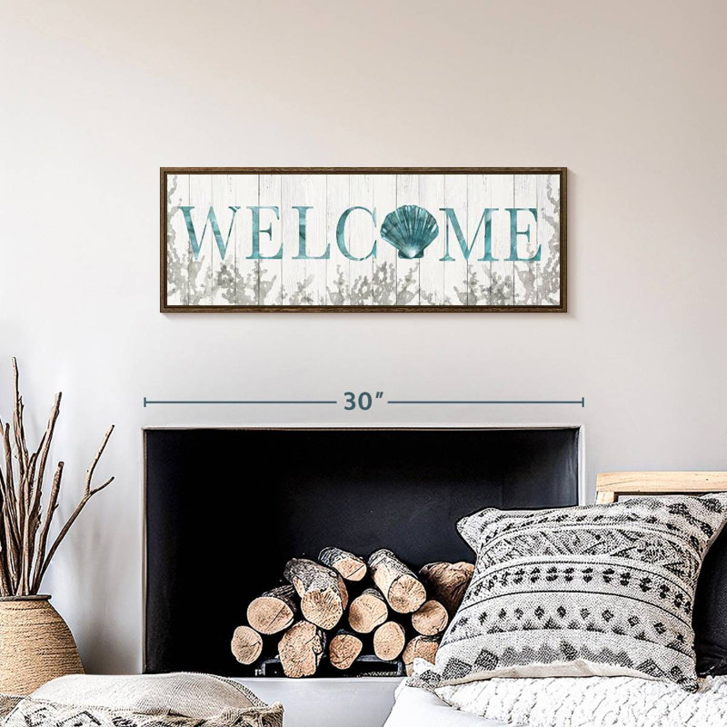 Plaque murale «Welcome Shell», 28 po x 10 po, Cadre flottant noyer