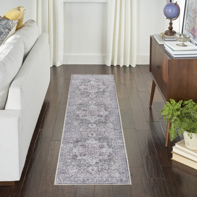 Tapis de couloir lavable 10 pi gris et ivoire