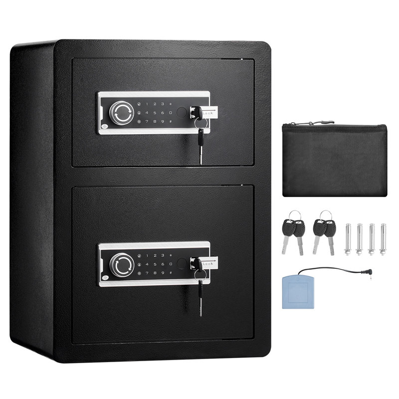 Black Alloy Steel Double Door Safe Box with Key Lock and Password