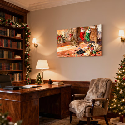 Ensemble de 3 impressions sur toile, chaussettes et cadeaux de Noël sur le plancher