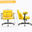 Chaise de bureau jaune avec accoudoirs croisés en lin jaune avec roulettes - ergonomique pour le bureau personnel, le travail et les études-1357129321