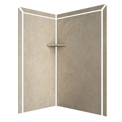 FlexStone Elegance 2-Panel 48"W x 36"D x 80"H Corner Shower Surround in Creme Travertine