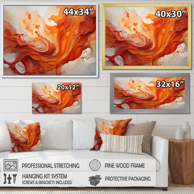 Abstrait rouge Firestorm Symphony I - goutte, peinture, art mural, Cadre doré simple, H 34 po x l 44 po x P 1,5 po