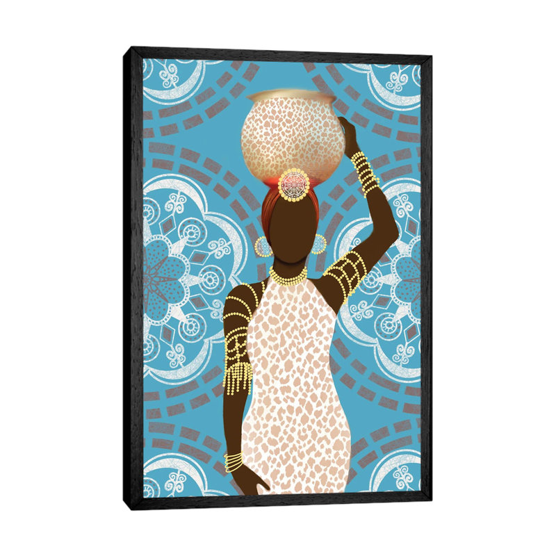 Woman Mandala Leopard Print Teal 1 Piece Wall Art on Canvas, 101.6 cm H x 66.04 cm W, Black Floater Framed