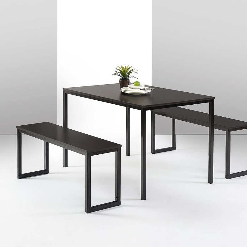 Winterton 3-Piece Dining Table and Bench Set – Space-Saving Kitchen Table with Sturdy Steel Frame & MDF Wood Surface – Seats 2-4 – Small Dining Set - 4 Person Dining Table and Bench