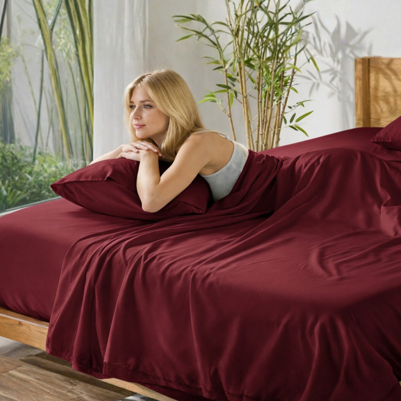 Ensemble de draps en bambou ultra doux - ensemble de 4 pièces - infroissable - feuilles de refroidissement avec poches profondes