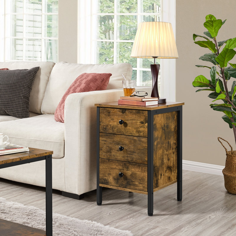  3 Drawer Bedside Table, Rustic Brown