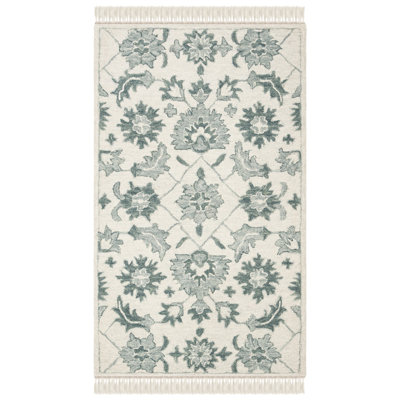 Adalyn Hand Tufted Wool/Cotton Floral Rug in Green/Grey