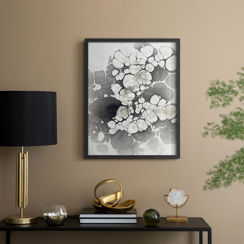 Marbling VII Framed Print - Solid Wood, Black, 30" H x 24" W